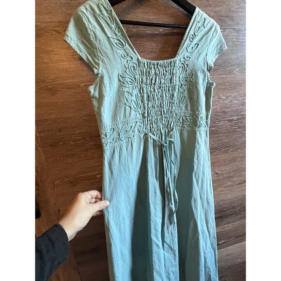 GRETTY ZUEGER womens size S embroidered Cotton Teal maxi dress Boho Cottagecore - Picture 9 of 10